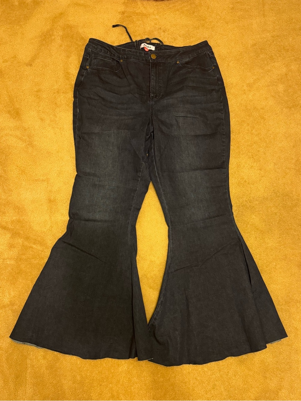 ARULA Blue High-Rise Flare Jeans with Dramatic Bell Leg